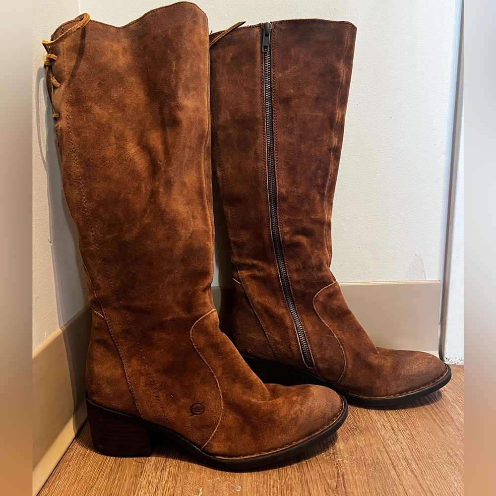 Born Felicia Knee High Boho Suede Boots Zip Up F33126 Rust Brown Womens 8M